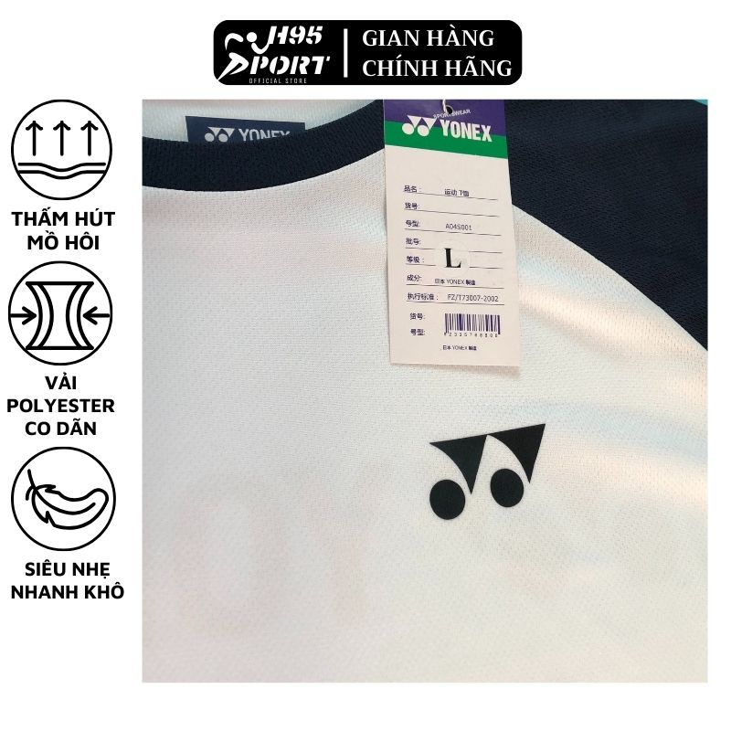 Áo cầu lông unisex Yonex màu trắng phối tay xanh than áo loại 1 dùng trong thi đấu, nam nữ mặc đẹp - H95 Sport Official