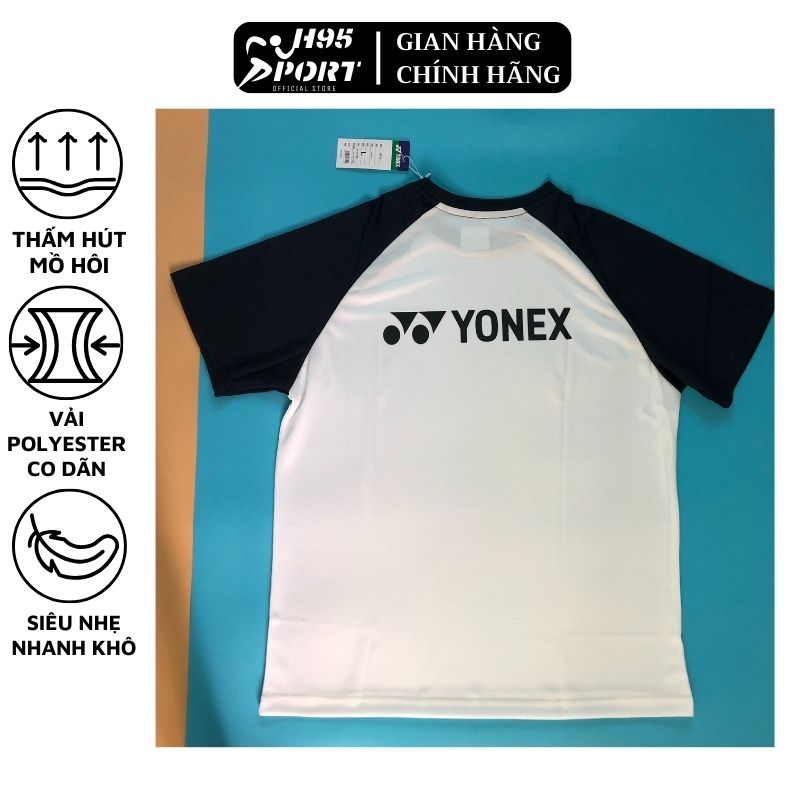 Áo cầu lông unisex Yonex màu trắng phối tay xanh than áo loại 1 dùng trong thi đấu, nam nữ mặc đẹp - H95 Sport Official