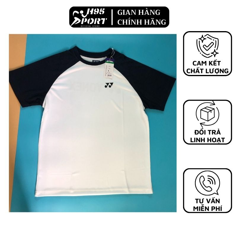 Áo cầu lông unisex Yonex màu trắng phối tay xanh than áo loại 1 dùng trong thi đấu, nam nữ mặc đẹp - H95 Sport Official
