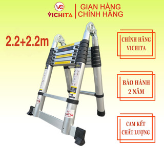 Thang Nhôm Xếp VICHITA, Thang Rút Chữ A 4.4M (2.2M+2.2M) Bản Tiêu Chuẩn Nhập Khẩu + Tặng 2 Chốt Thang Nhôm