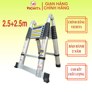 Thang Nhôm Xếp VICHITA, Thang Rút Chữ A 5M (2.5M+2.5M) Bản Tiêu Chuẩn Nhập Khẩu + Tặng 2 Chốt Thang Nhôm