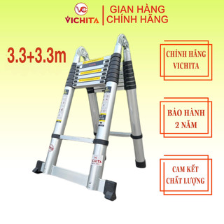 Thang Nhôm Xếp VICHITA, Thang Rút Chữ A 6.6M (3.3M+3.3M) Bản Tiêu Chuẩn Nhập Khẩu + Tặng 2 Chốt Thang Nhôm