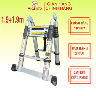 Thang Nhôm Xếp VICHITA, Thang Rút Chữ A 3.8M (1.9M+1.9M) Bản Tiêu Chuẩn Nhập Khẩu + Tặng 2 Chốt Thang Nhôm