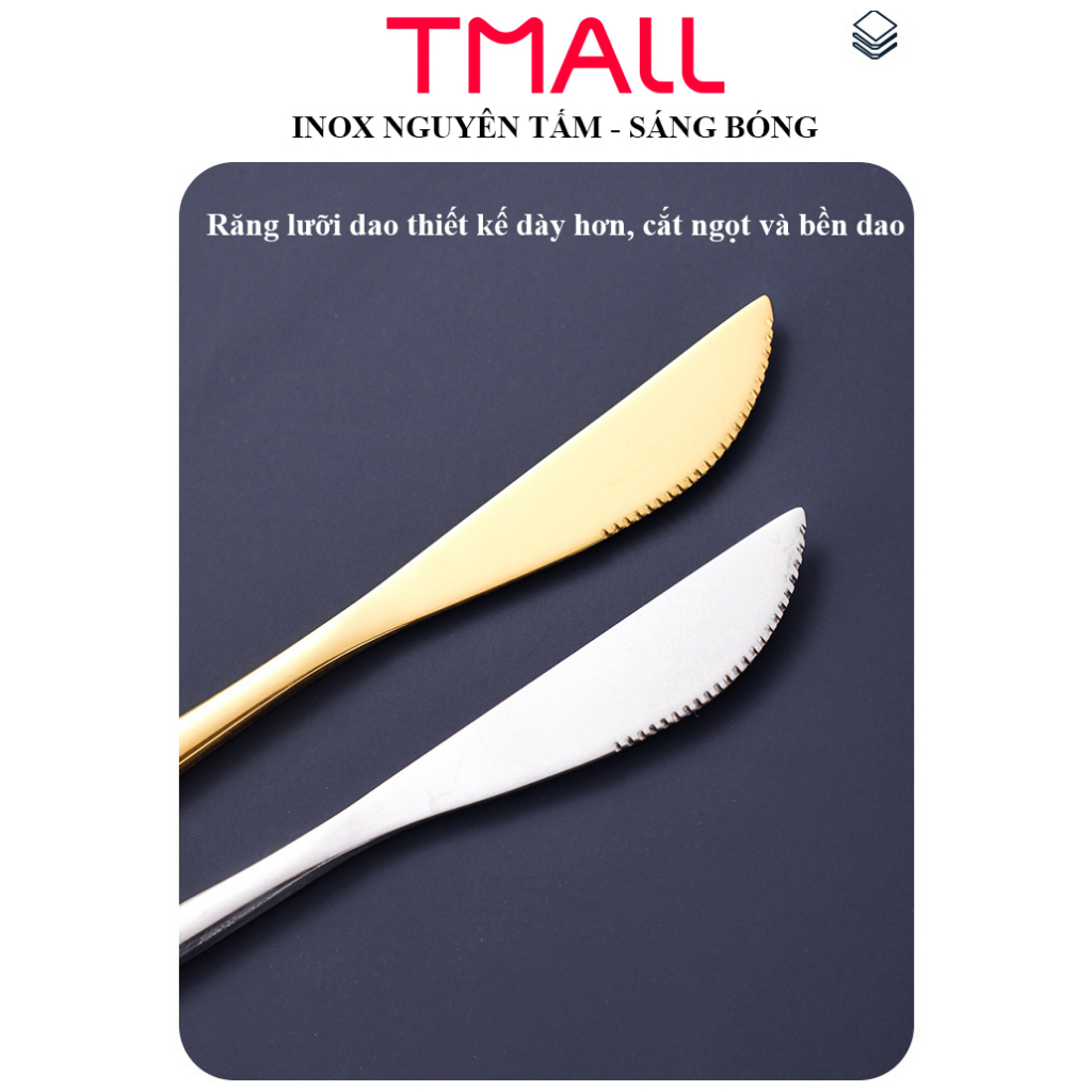 Dao dĩa ăn bít tết T MALL, bánh kem bằng inox cao cấp phong cách Châu Âu - KJ03CD