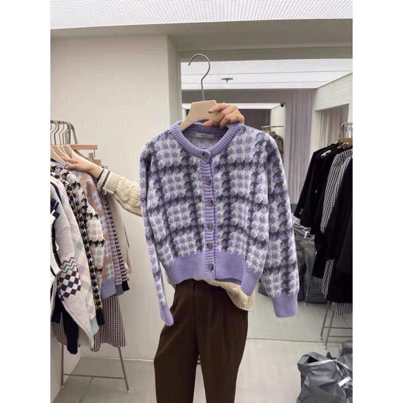 Áo len cardigan màu tím nhạt thiết kế cổ tròn form dáng vừa hàng QC loại 1 thời trang thu đông