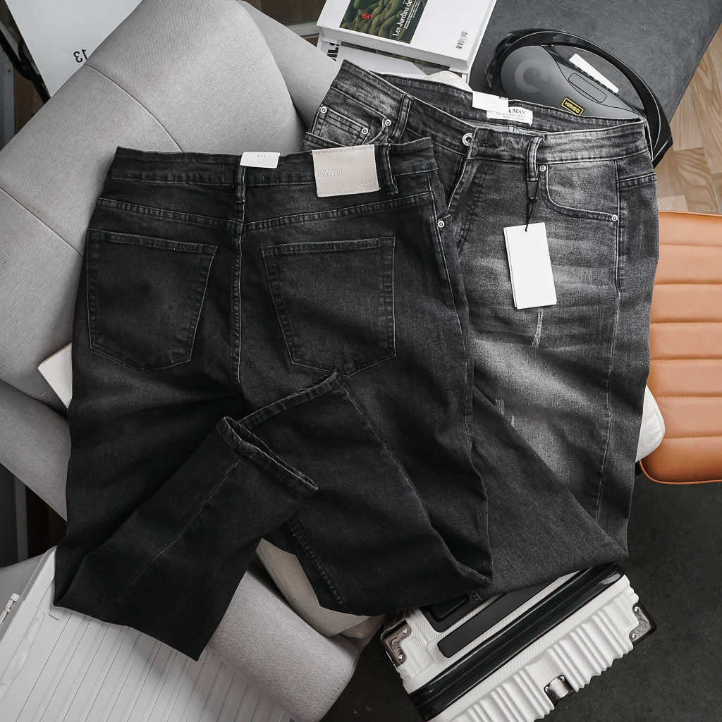 Quần jean nam đen trơn xuất khẩu chất bò cao cấp thun co giãn slimfit