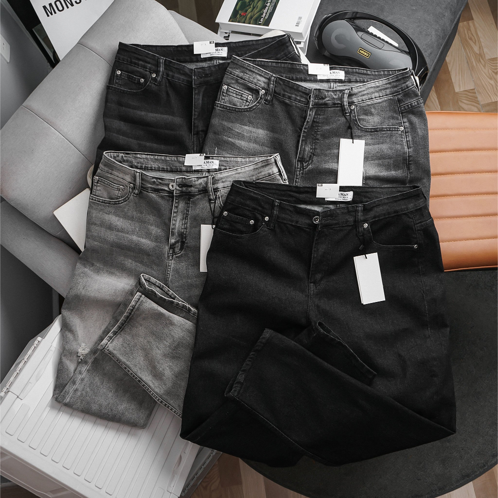 Quần jean nam đen trơn xuất khẩu chất bò cao cấp thun co giãn slimfit