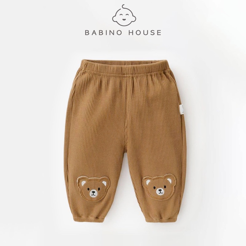 Quần Dài Cho Bé Trai, Bé Gái Cho Bé Dưới 3,5 Tuổi Chất Vải Len Tăm, Thun Gân Thêu Hình Gấu | Quần Dài Thu Đông