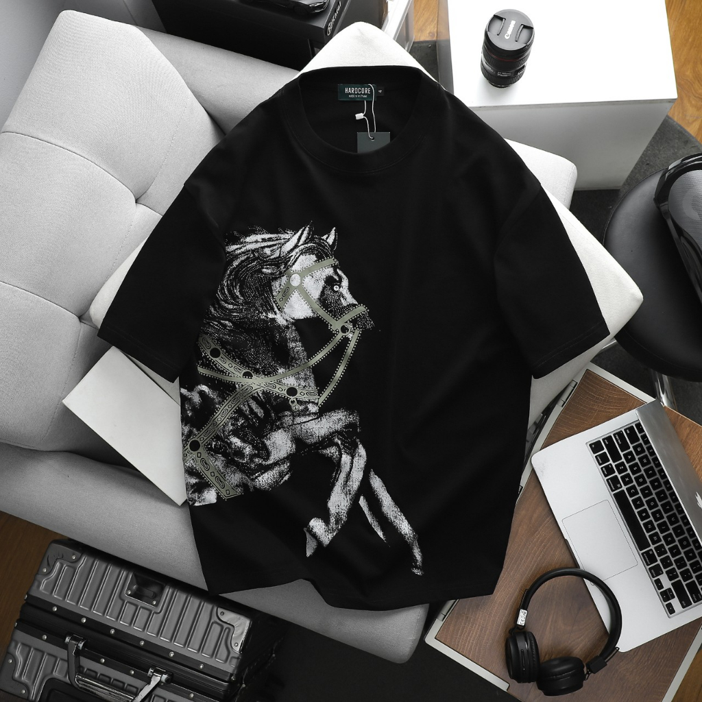 Big size - Áo thun unisex thời trang form big size in hình ngựa 2 thân <130kg