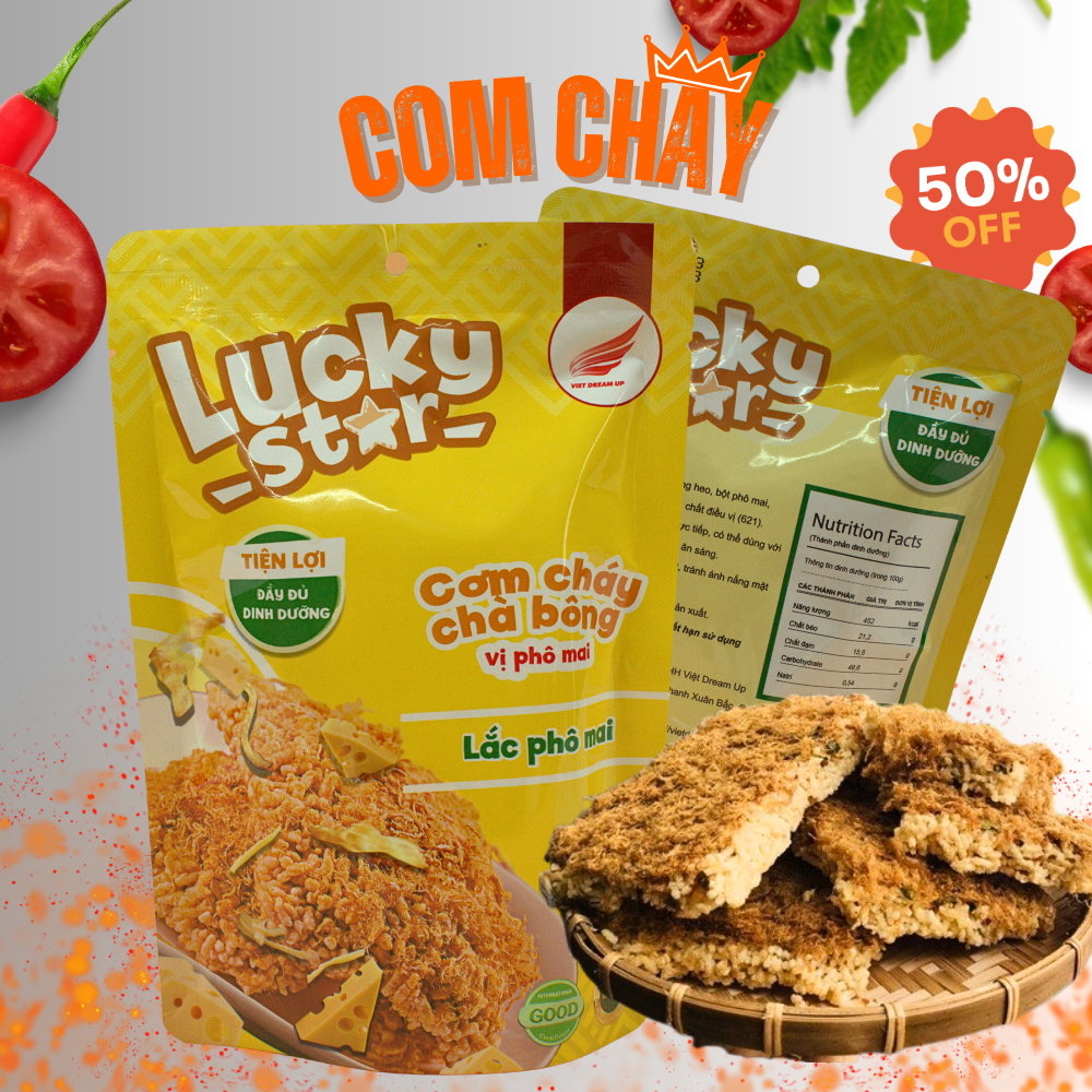 Cơm cháy chà bông vị phô mai, đồ ăn vặt khô dinh dưỡng Lucky Star gói 50g thơm ngon đậm vị