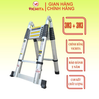 Thang Nhôm Xếp Chữ A VICHITA, Thang Rút Nhôm 6.6M (3.3M+3.3M) Tặng 2 Chốt Thang Nhôm