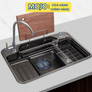 Chậu rửa bát đúc 1 hố inox304 bồn rửa chén 1 hộc to phủ nano đen mojo