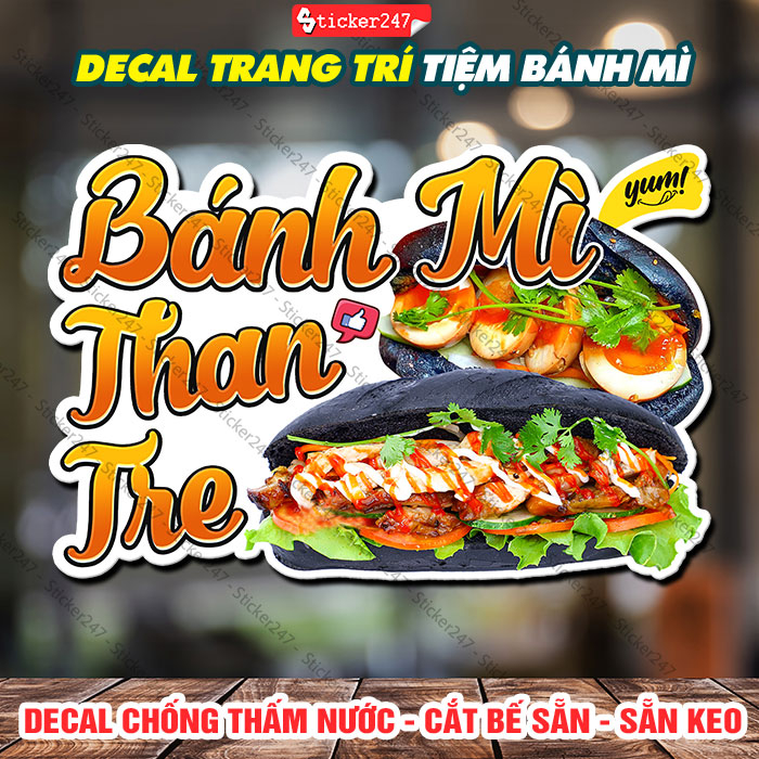 Decal Bánh Mì Than Tre Trang Trí Xe Bánh Mì 🌈 Sticker Bánh Mì Decor Quán Ăn - Decal Chống Nước Dán Kính, Gỗ, Tường