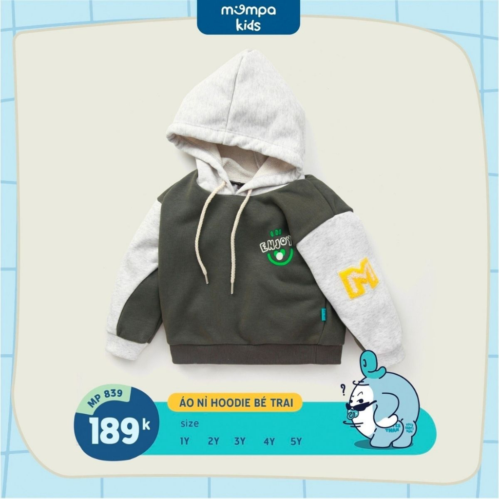 Áo hoodie cho bé Mompa 1 đến 5 tuổi vải cotton nỉ chân cua ấm áp co giãn mềm mại dày dặn MP 839