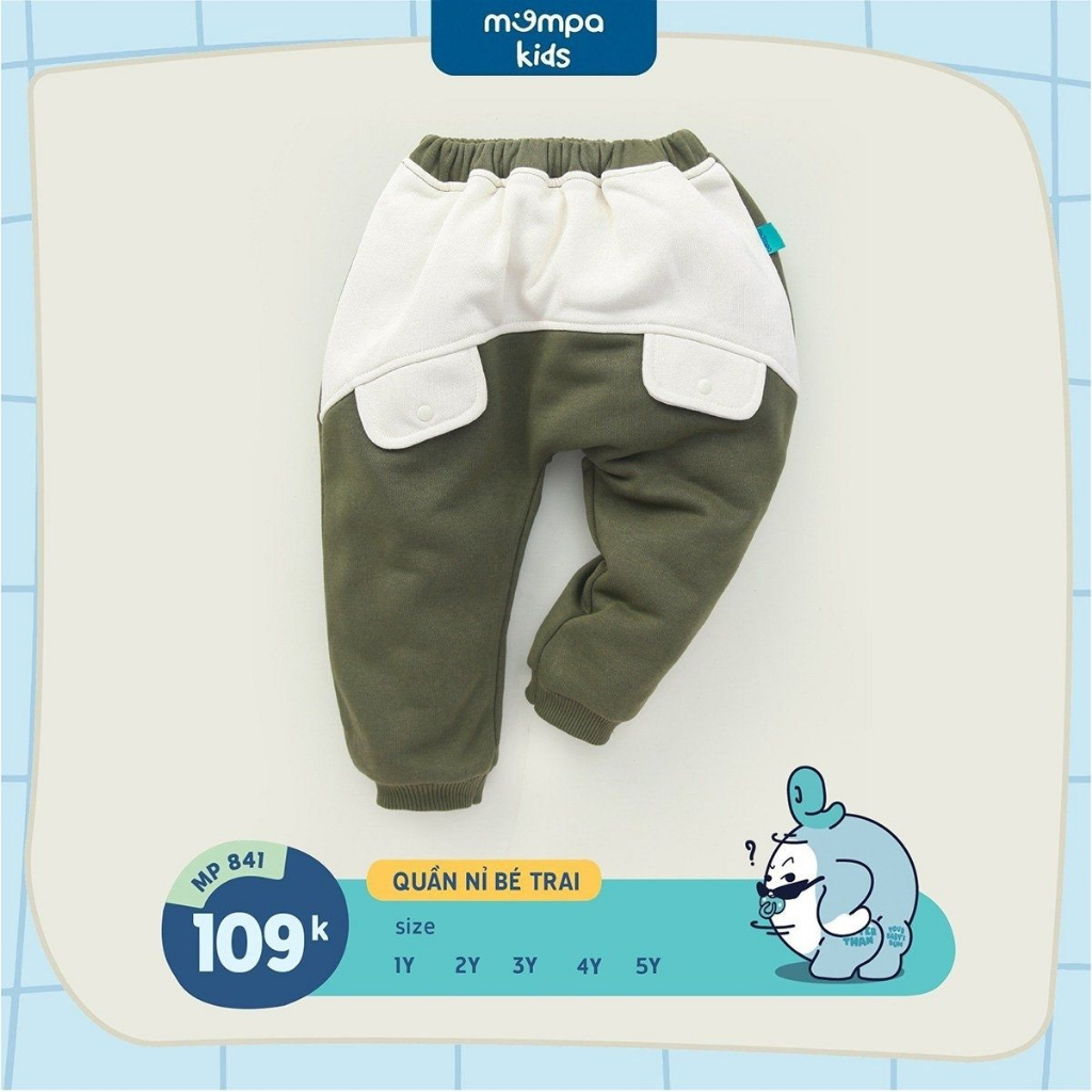 Quần dài cho bé Mompa 1 đến 5 tuổi vải cotton nỉ chân cua ấm áp co giãn mềm mại MP 841