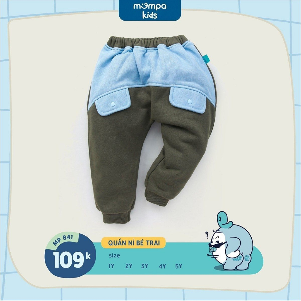 Quần dài cho bé Mompa 1 đến 5 tuổi vải cotton nỉ chân cua ấm áp co giãn mềm mại MP 841