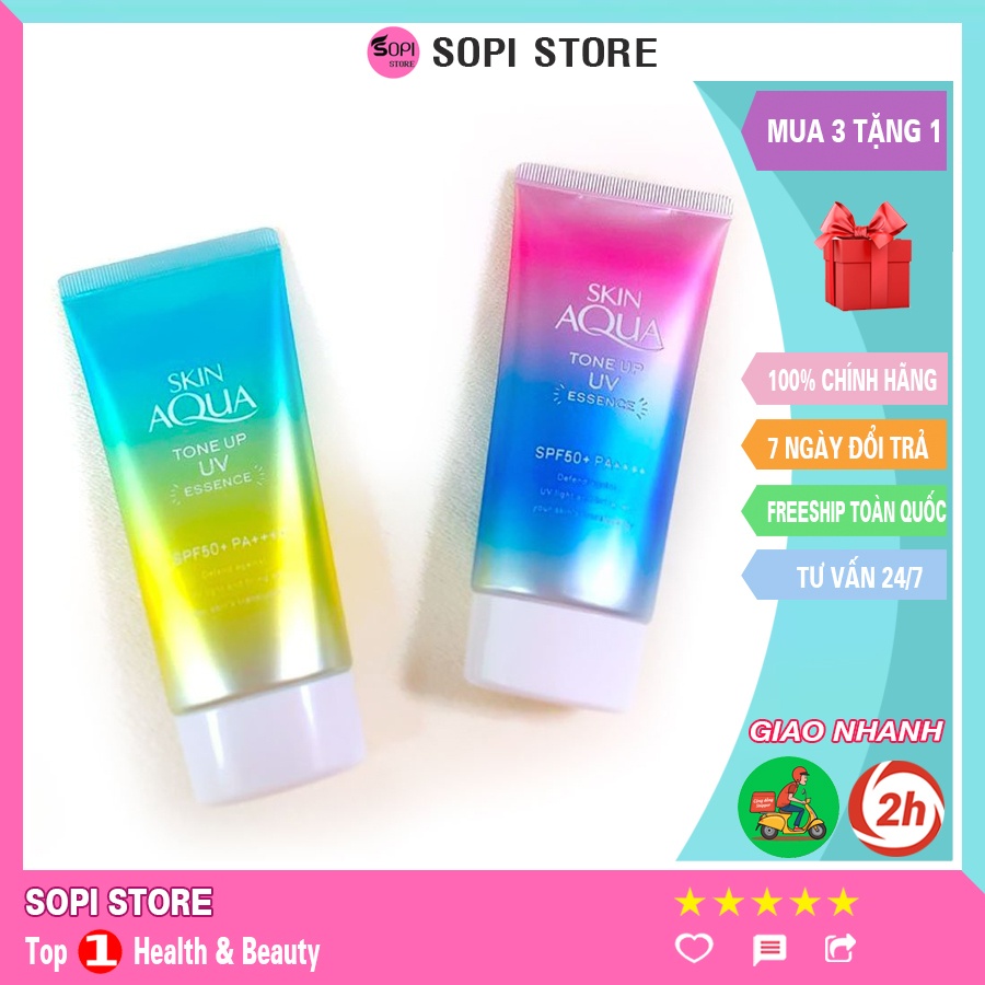 Kem chống nắng Skin Aqua kiềm dầu nâng tông. Sunplay Skin UV Essence-80g