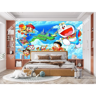 Tranh decal Đô Rê Mon Doraemon dán tường 3D