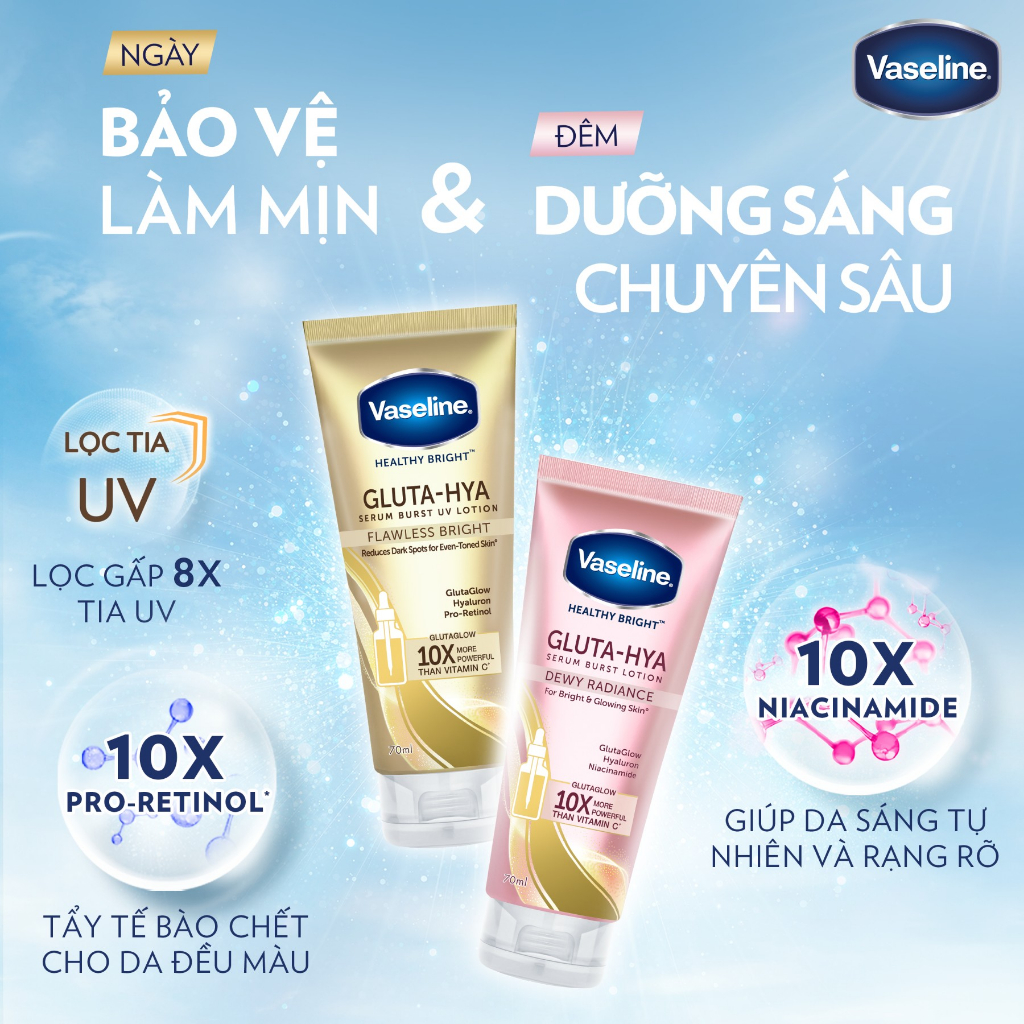 Serum Dưỡng Thể Vaseline Healthy Bright Gluta-Hya Burst Lotion Dewy Radiance 70ml