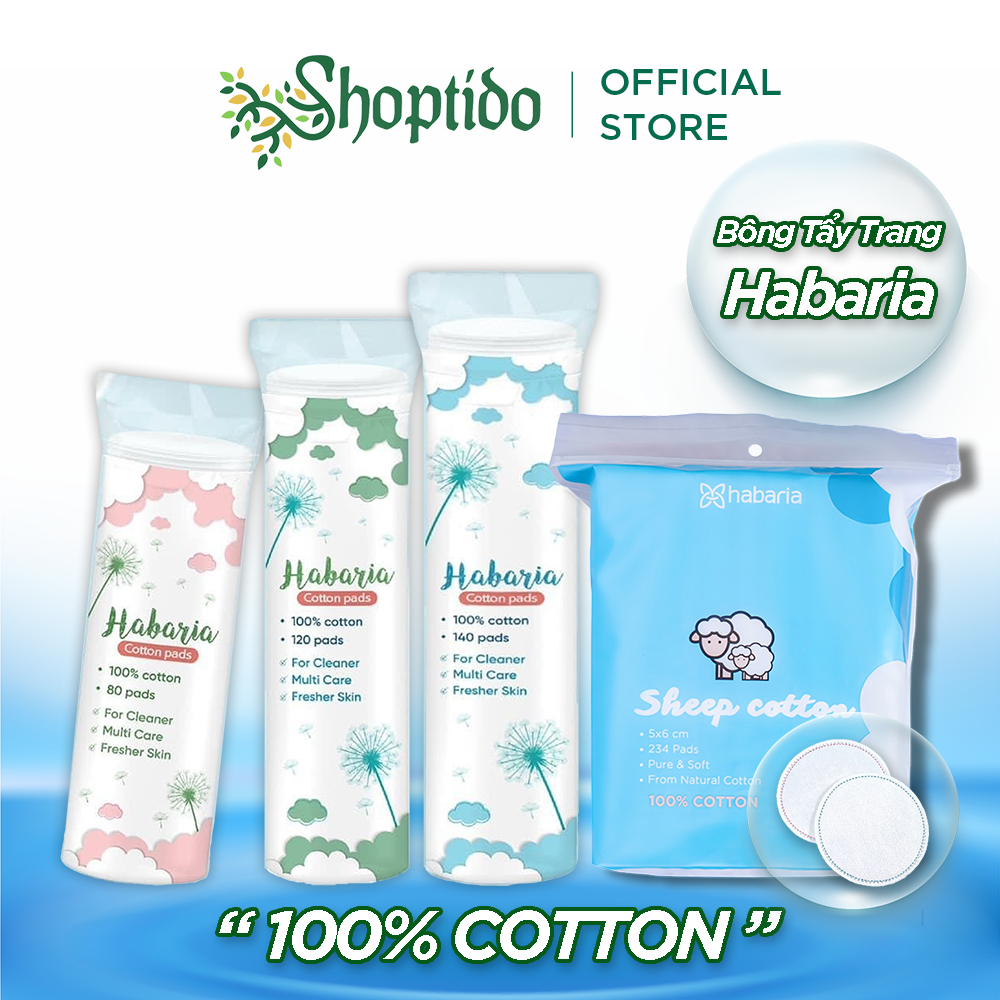 Bông tẩy trang Habaria sheep 80 miếng 140 miếng 160 miếng 234 miếng 100% Cotton tự nhiên Npp Shoptido