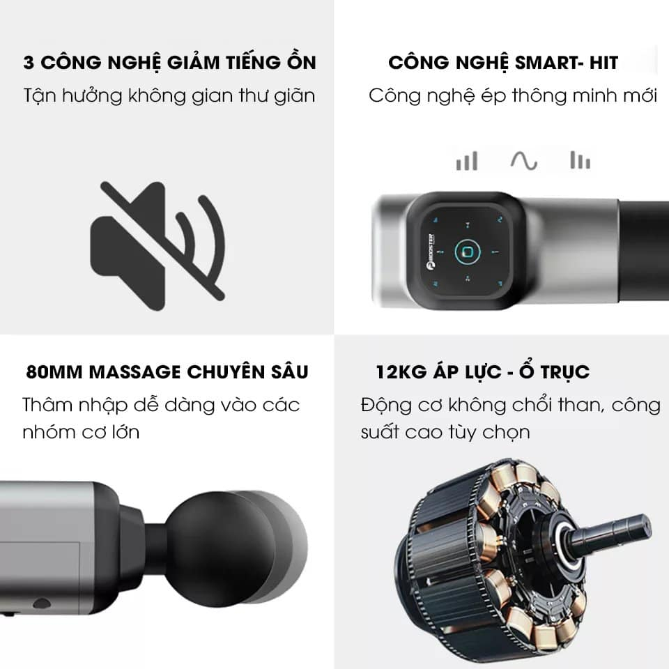 BOOSTER M2-A - Máy massage gun cầm tay, Máy massage cầm tay BOOSTER M2 - A Công suất 135W, 6 đầu massage, 4 Tốc độ
