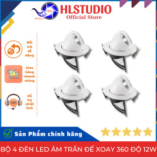 Bộ 4 đèn led âm trần đế xoay 360 độ 12w, đèn soi tranh, trang trí shop hl lighting