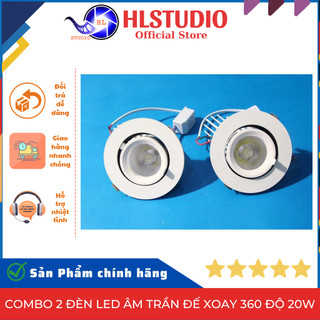 Combo 2 đèn led âm trần đế xoay 360 độ 20w, đèn soi tranh, trang trí shop hl studio