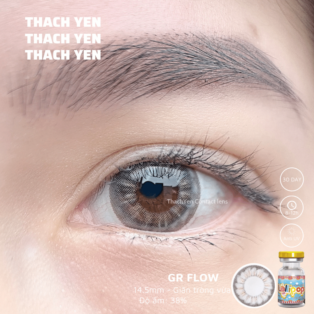 Lens Mắt Flow Xám Tây Nhẹ Hoa Vân giãn vừa - 0-10 độ kính áp tròng