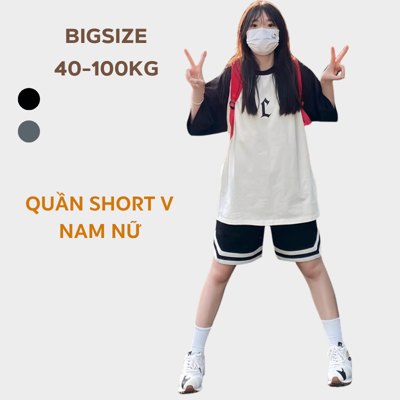 Quần Short đùi Nam Nữ V-Line 38-100kg Sói Store bigsize 2 màu