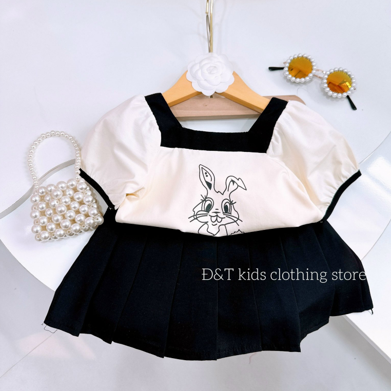 Bộ quần áo bé gái- Bộ đồ chân váy bé gái cổ vuông cho bé từ 8-25kg