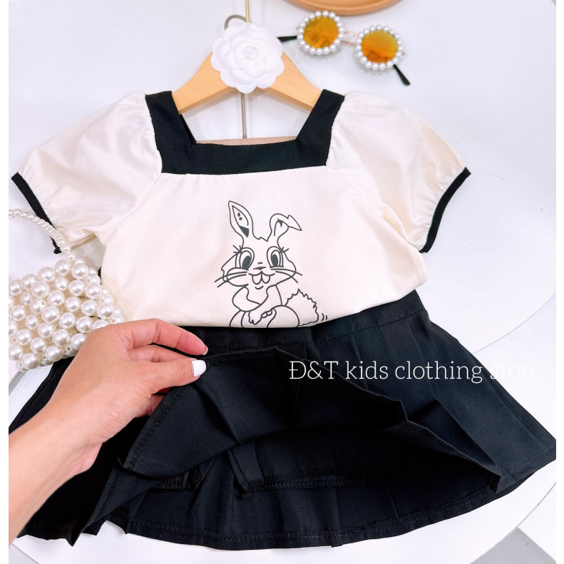 Bộ quần áo bé gái- Bộ đồ chân váy bé gái cổ vuông cho bé từ 8-25kg