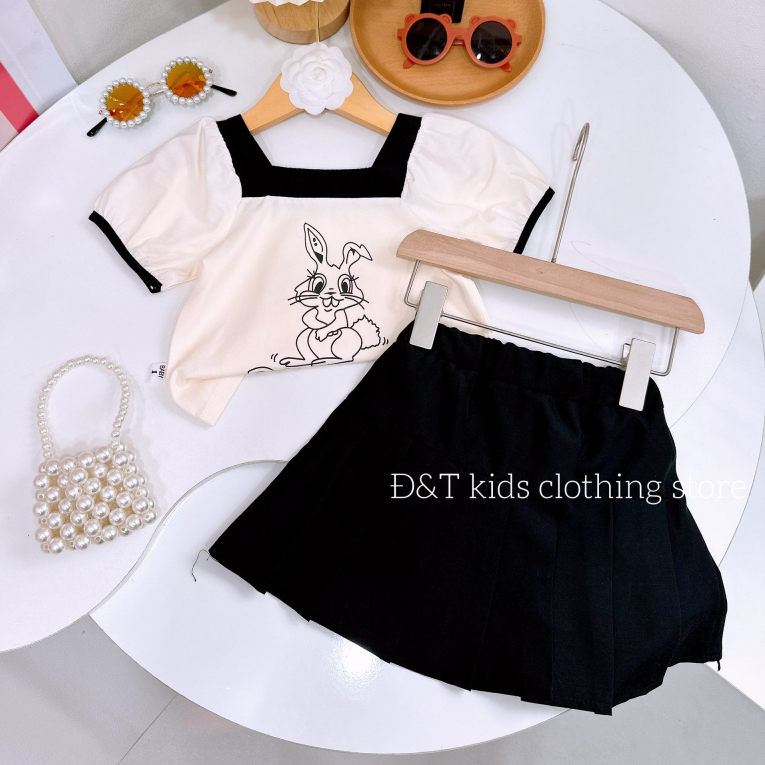 Bộ quần áo bé gái- Bộ đồ chân váy bé gái cổ vuông cho bé từ 8-25kg