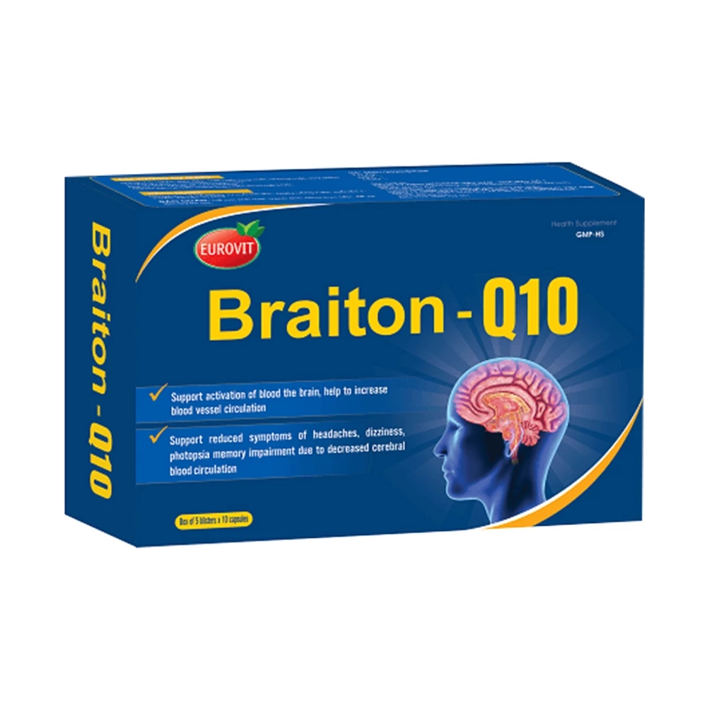 Braiton Q10 Eurovit - Hoạt Huyết, Tăng Tuần Hoàn Não, Tăng Nuôi Dưỡng Não (Hộp 50 Viên)