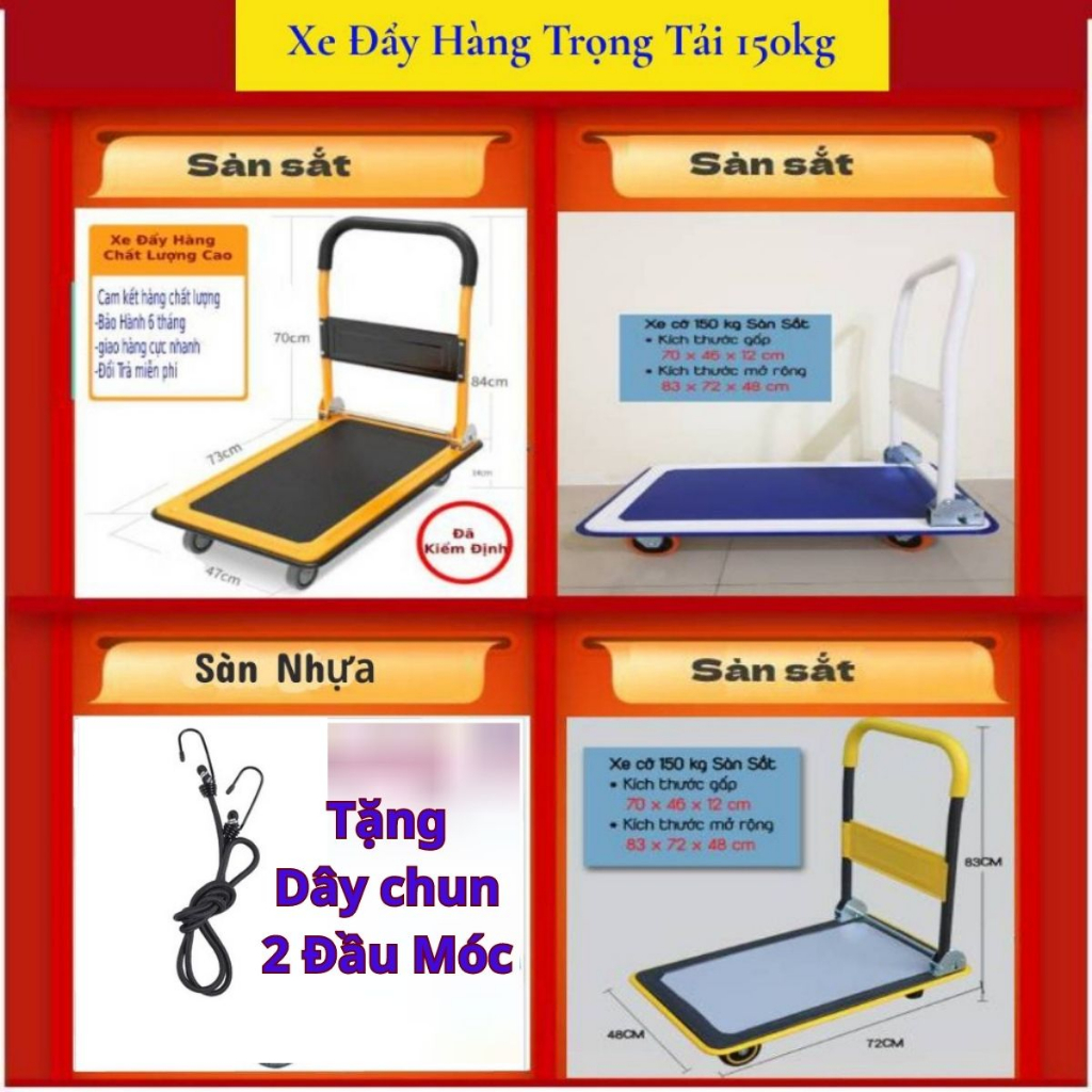 Xe Đẩy hàng gấp gọn 4 bánh Sàn Sắt  Xe Gấp Gọn Tải trọng Lớn -XDT04