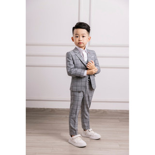 Bộ vest kẻ ghi bé trai thiết kế