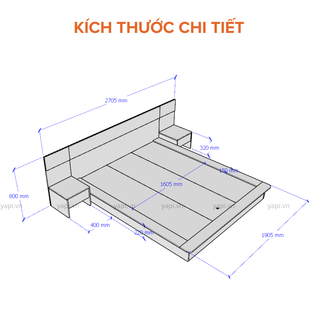 Giường Ngủ Cao Cấp 2 Tủ Ngăn Kéo Lắp Đặt Tận Nhà Yapi -506