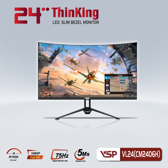 Màn hình 24inch VSP LED IPS tràn viền 5ms hạn chế ánh sáng xanh | VSP V2407S màu đen | BigBuy360 - bigbuy360.vn