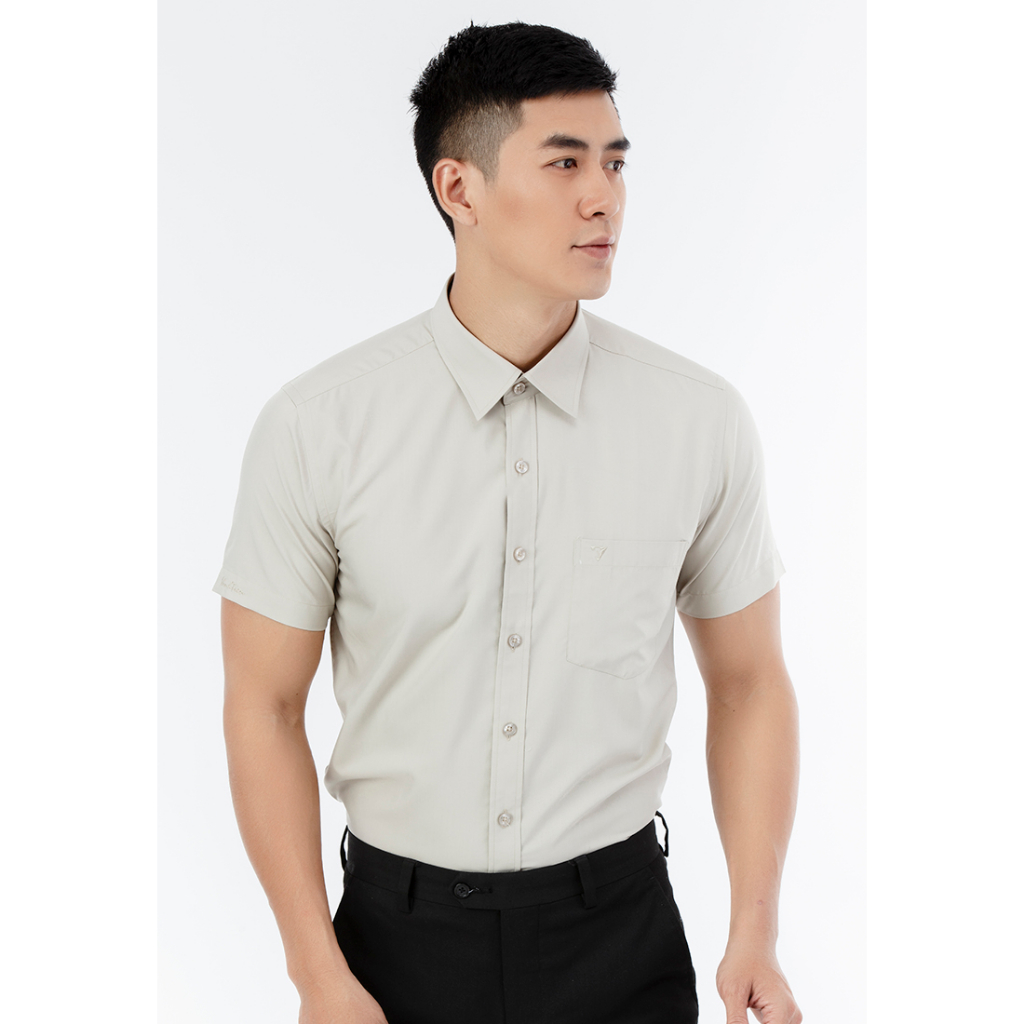 Áo Sơ Mi Ngắn Tay Màu Tencel-Spun Regular Fit 295 Vĩnh Tiến - Vạt Bầu - VM6-G512