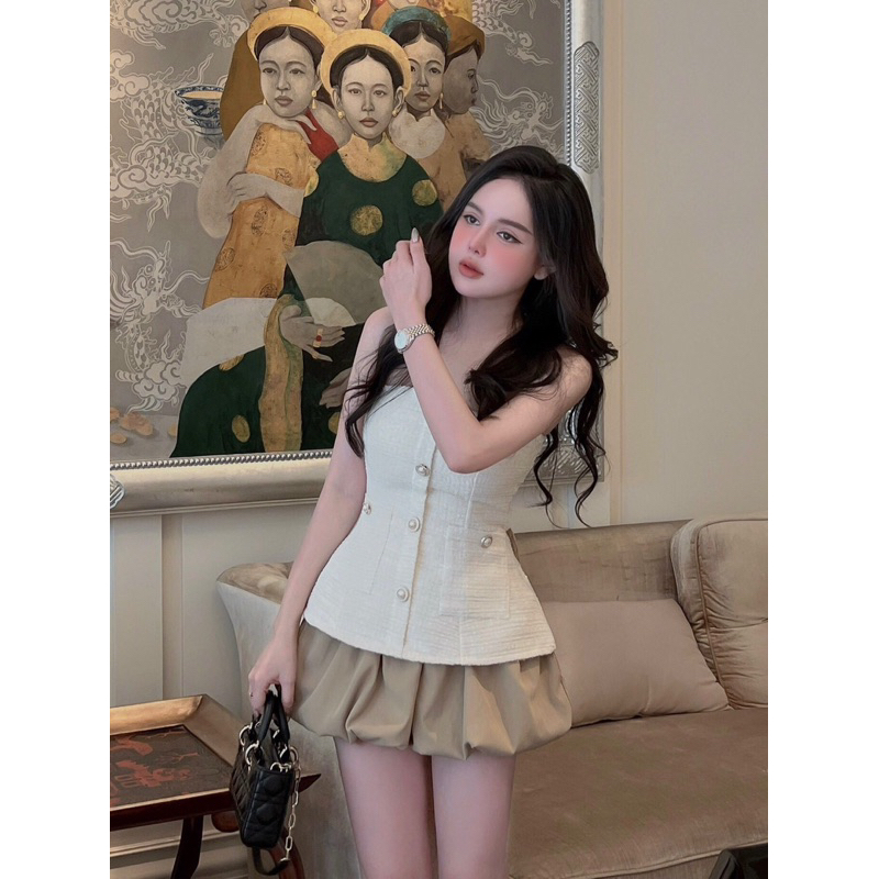Áo Dạ Quây Tweed Mix Sooc Bồng Hot Hit