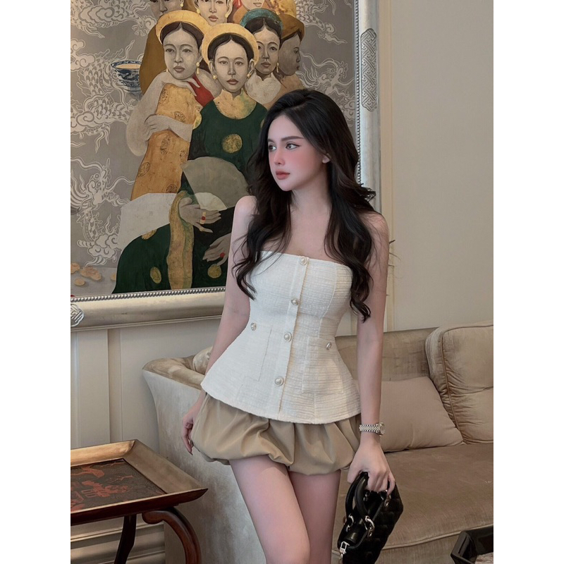 Áo Dạ Quây Tweed Mix Sooc Bồng Hot Hit