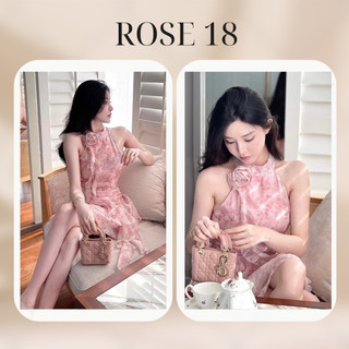 Váy tơ hoa cổ yếm ôm body xòe đuôi xếp vạt bèo tua rua TH104