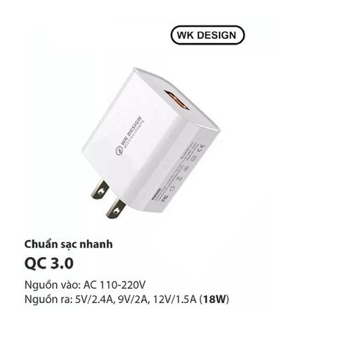 🌟CHÍNH HÃNG🌟Bộ củ cáp sạc nhanh18W 1 cổng USB WP WK Cho CÁC LOẠI ĐIỆN THOẠI ip / ss/ type