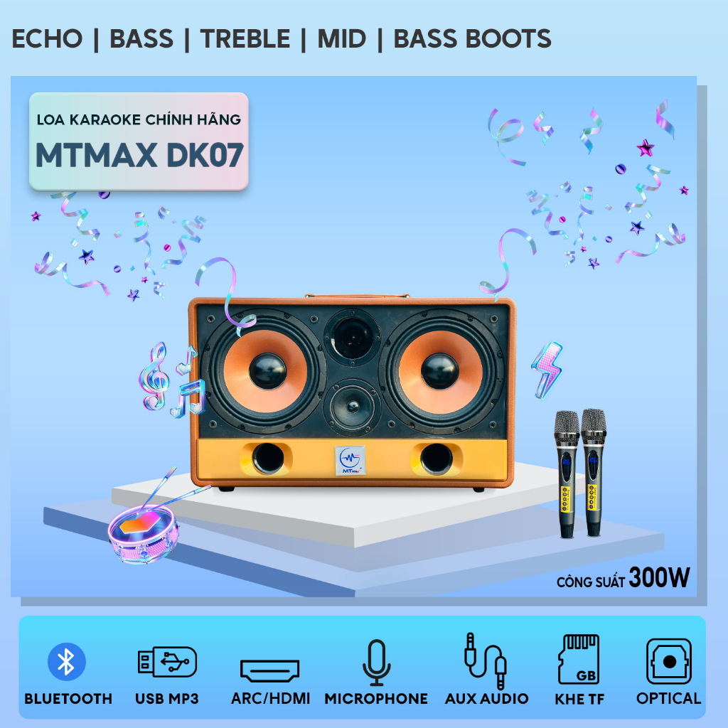 Loa Xách Tay Chính Hãng MTMax DK07 - Loa Karaoke Cao Cấp Công Suất Lớn 300W 2 Bass Trầm 20CM Công Nghệ Bass Boots