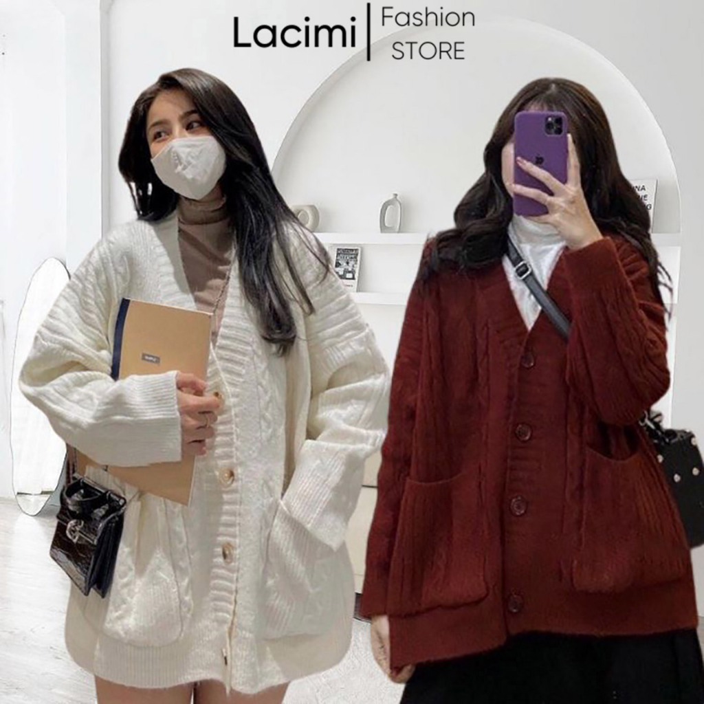 Áo Cardigan len thừng LACIMI form dài dáng rộng phong cách Hàn Quốc Hàng QCCC | BigBuy360 - bigbuy360.vn