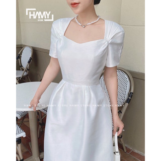 Đầm Cổ Vuông Nhún Eo
