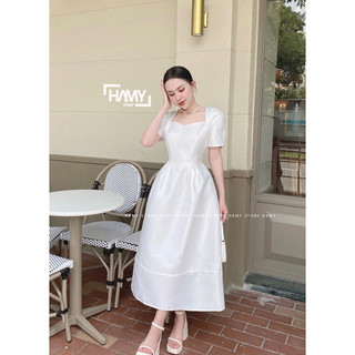 Đầm Cổ Vuông Nhún Eo