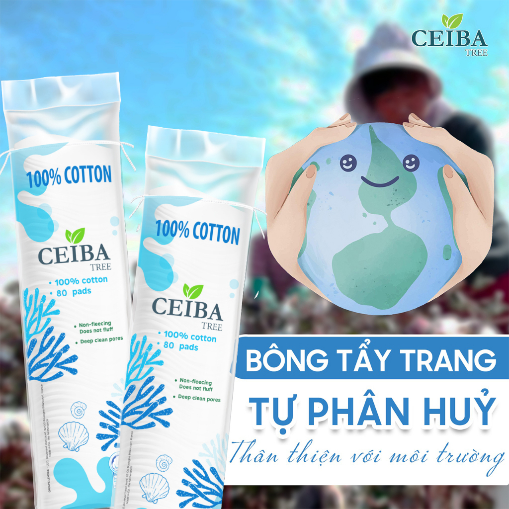 Bông Tẩy Trang Siêu Tiết Kiệm Dung Dịch Ceiba Cotton 80 Miếng