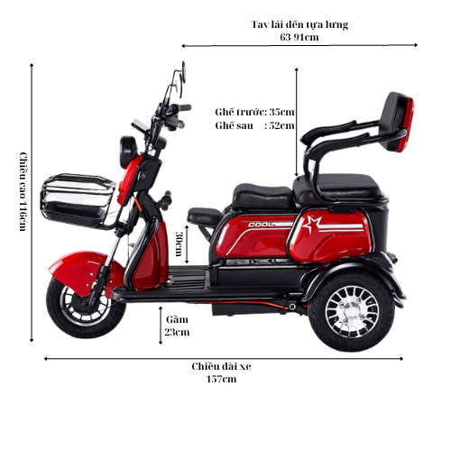 Xe điện 3 bánh Super F68 và Super F68 Pro, xe dành cho người già, bà bầu, người khuyết tật, khung thép chắc chắn