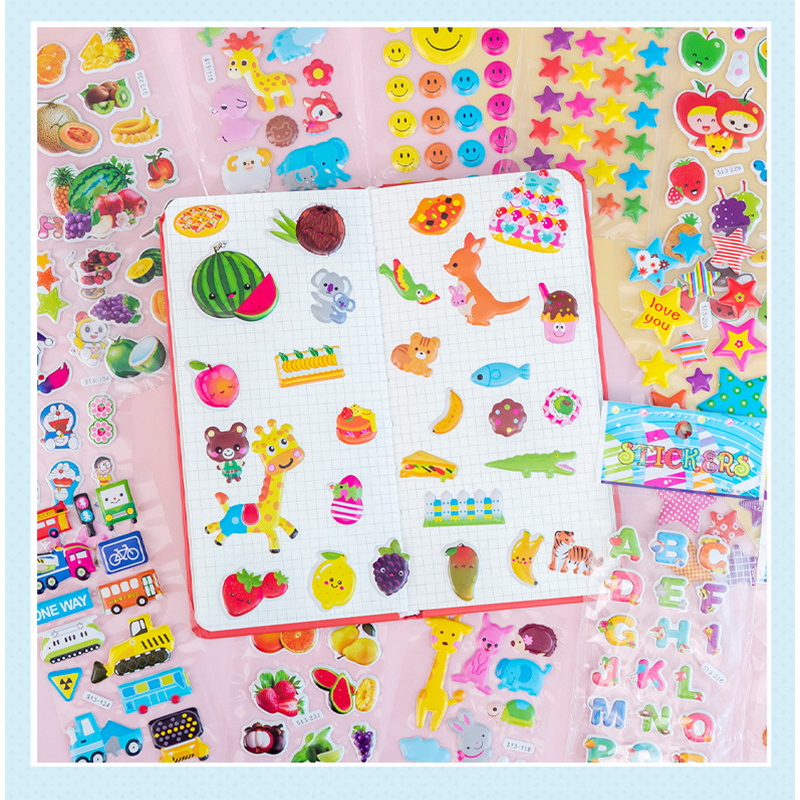 Combo 5 tấm Sticker 3D nổi trang trí sổ sách, bình nước, điện thoại chống thấm nước