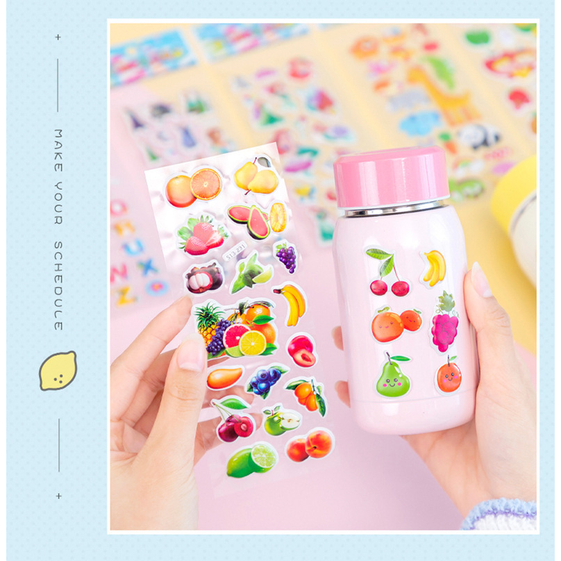 Combo 5 tấm Sticker 3D nổi trang trí sổ sách, bình nước, điện thoại chống thấm nước